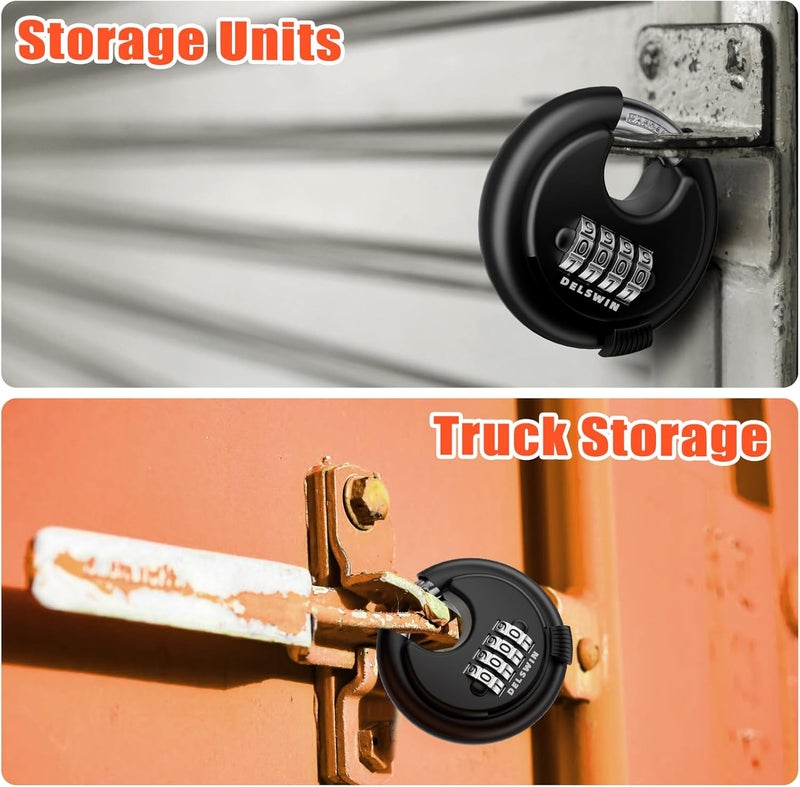 DELSWIN 4-Digit Disc Combination Lock Outdoor - Heavy Duty Combination Padlocks with Hardened Steel Shackle Weatherproof Combo Locks for Gates,Sheds,Fence,Storage Unit (3/8" Shackle, Black and Red) - Image 5